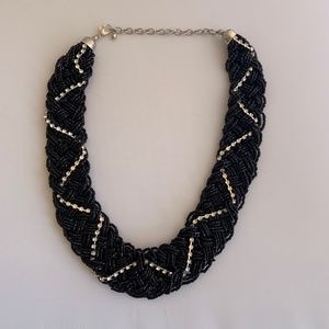 Vintage "Collar" Necklace, Rhinestone and Black Glass Beads. Statement piece EUC